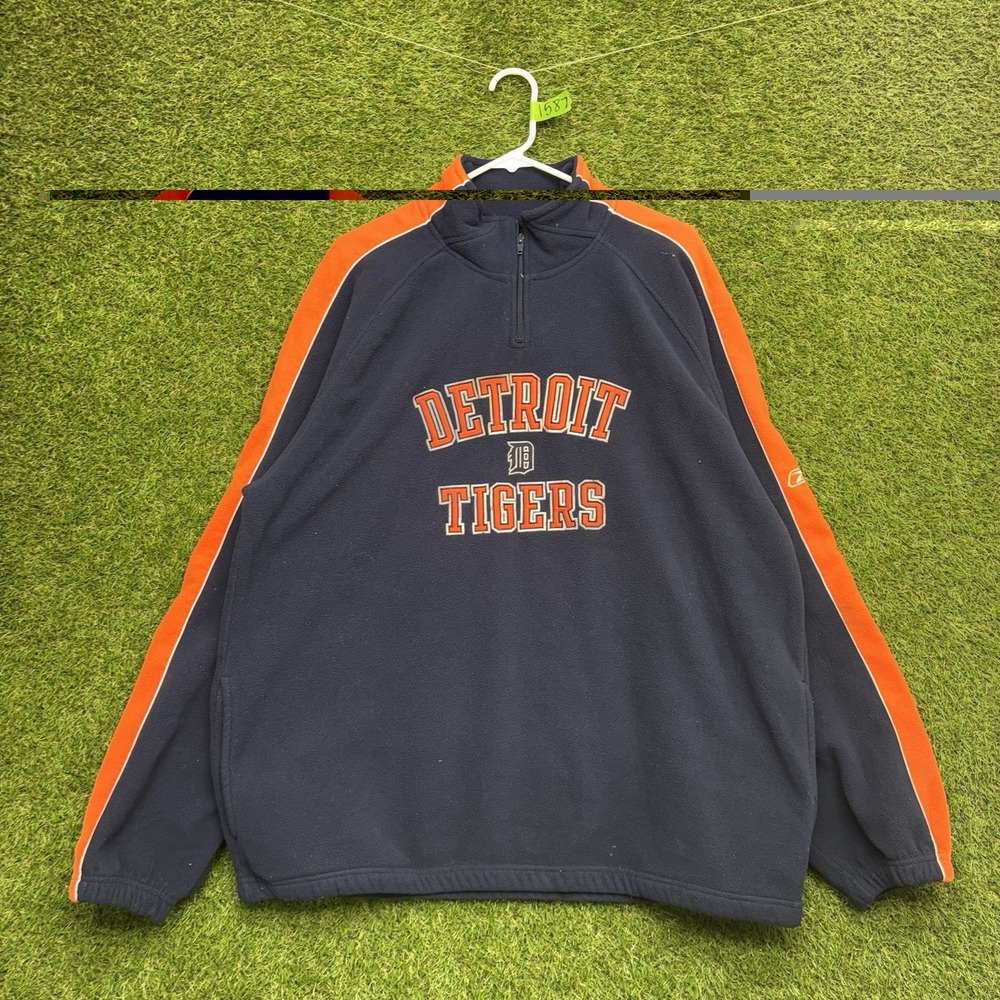 Vintage Detroit Tigers Sweatshirt Mens XL MLB Embroidered 1/4 Zip Fleece Jacket
